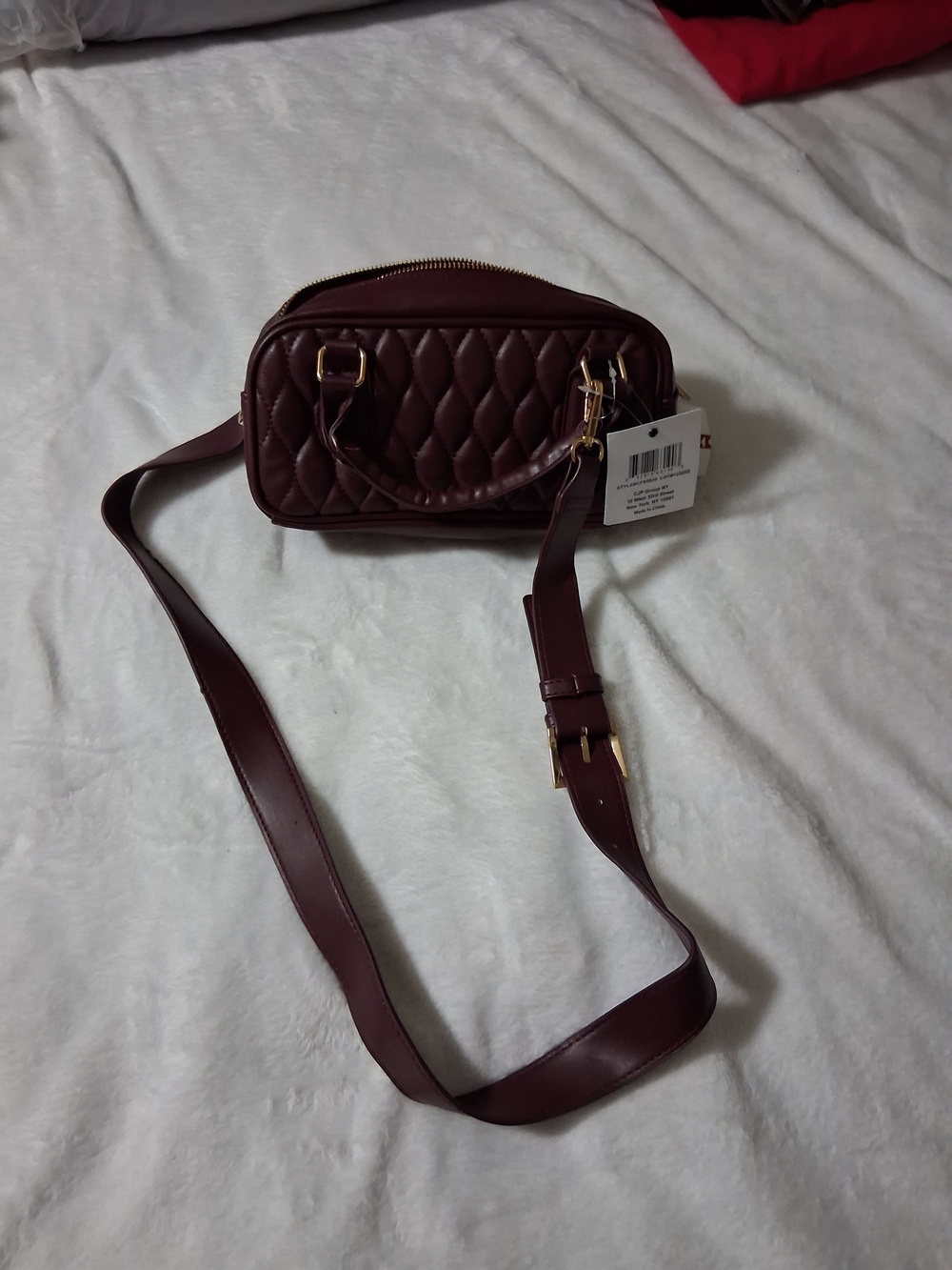 NWT P&C Nation Quilted Burgundy Crossbody Bag Gold Hardware Adjustable Strap